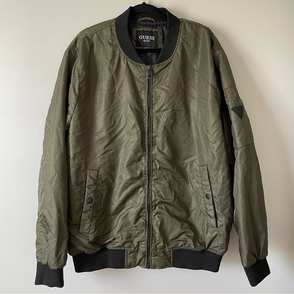 Guess Bomber Jacket Men’s Dark Green Size XLT Tall - Picture 5 of 13